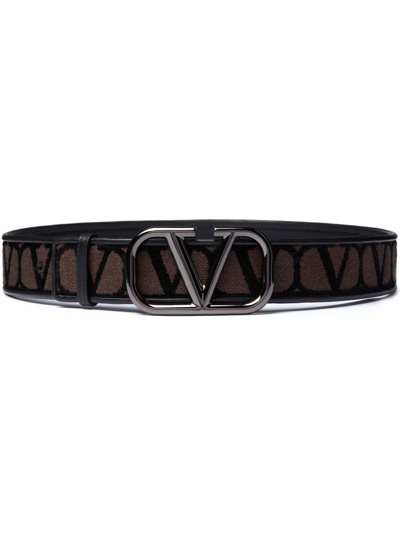 Shop Valentino Black Toile Iconographe Buckled Belt In Brown