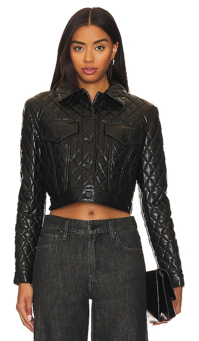 Shop Alice And Olivia Chloe Vgn Quilted Boxy Crp Jacket In Black