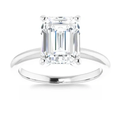 Shop Pompeii3 2.97ct Platinum Certified Lab Grown Emerald Cut Diamond Engagement Ring In Silver