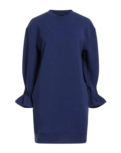 Shop Emporio Armani Woman Mini Dress Blue Size 6 Cotton, Polyester, Elastane