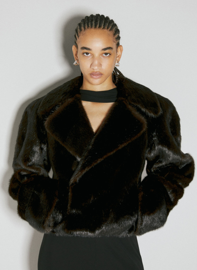 Shop Saint Laurent Faux Fur Short Coat In Brown