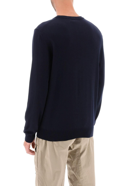 Hugo Boss Eco -sustainable Wool Sweater With Embroidered Logo Boss Botto -l In Blue