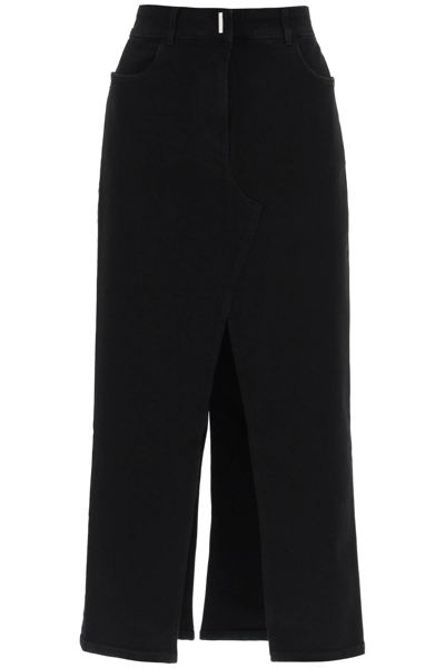 Shop Givenchy Long Denim Skirt In Black