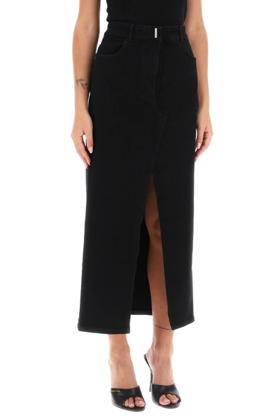 Shop Givenchy Long Denim Skirt In Black