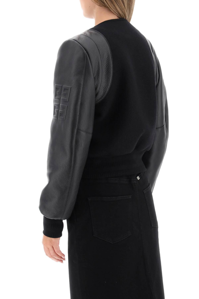 Shop Givenchy Wool And Leather Cropped Bomber Jacket In Black