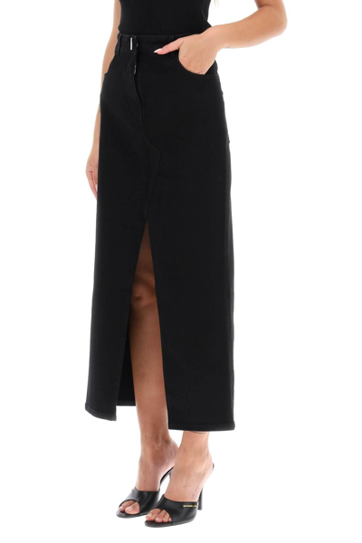 Shop Givenchy Long Denim Skirt In Black