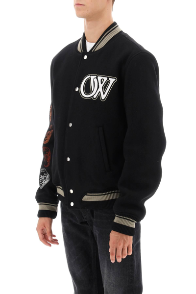 Shop Off-white Moon Phase Embroidered Varsity Bomber In Black