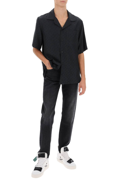 Shop Off-white Silk-cotton Short Sleeve Shirt In Black