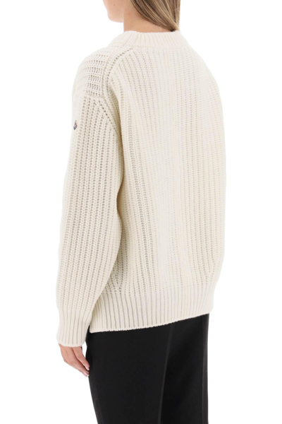 Shop Moncler Crew-neck Sweater In Carded Wool In White