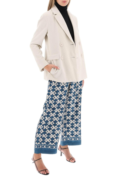 Shop 's Max Mara Timep Printed Silk Pants In White,blue
