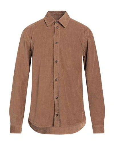 Shop Trussardi Man Shirt Camel Size S Cotton, Elastane In Beige
