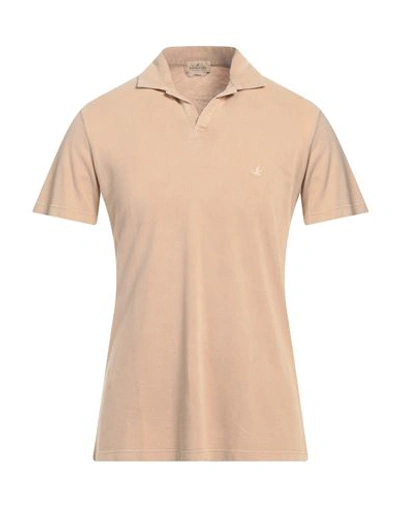 Shop Brooksfield Man Polo Shirt Light Brown Size 38 Cotton In Beige