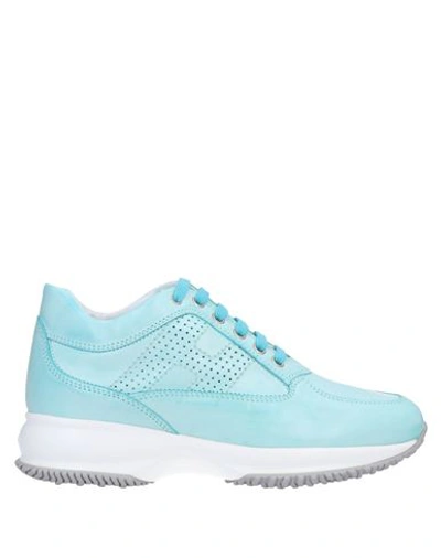Shop Hogan Woman Sneakers Turquoise Size 6 Soft Leather In Blue