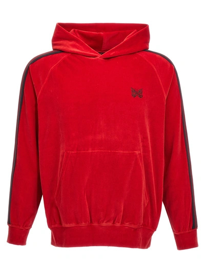 Shop Needles Logo Embroidery Velvet Hoodie Sweatshirt Red