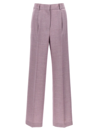 Shop Msgm Lurex Pinstriped Pants Purple