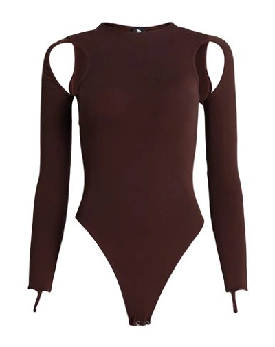 Shop Andreädamo Andreādamo Woman Bodysuit Dark Brown Size L Polyamide, Elastane