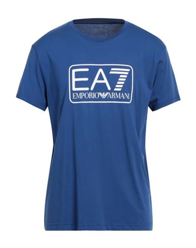 Shop Ea7 Man T-shirt Bright Blue Size L Cotton