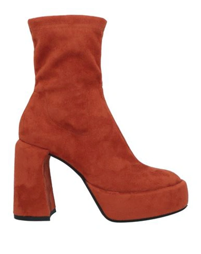 Shop Elena Iachi Woman Ankle Boots Rust Size 11 Textile Fibers In Red