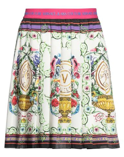 Versace Jeans Couture V-emblem Garden Skirt With Floral Print And Logo In Polyester Woman In White