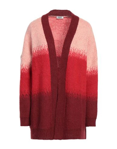 Shop Liu •jo Woman Cardigan Burgundy Size L Acrylic, Polyamide, Mohair Wool In Red