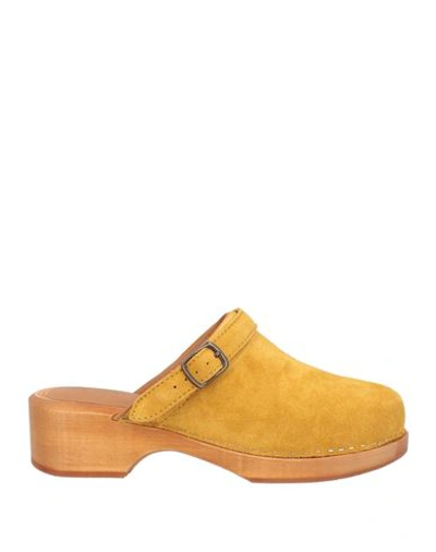 Shop Re/done Woman Mules & Clogs Mustard Size 6 Soft Leather In Yellow