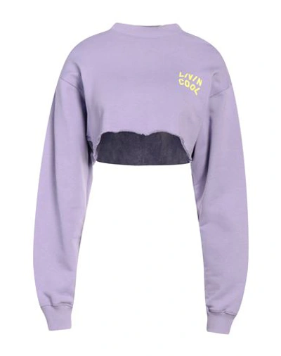 Shop Livincool Woman Sweatshirt Lilac Size M Cotton In Purple