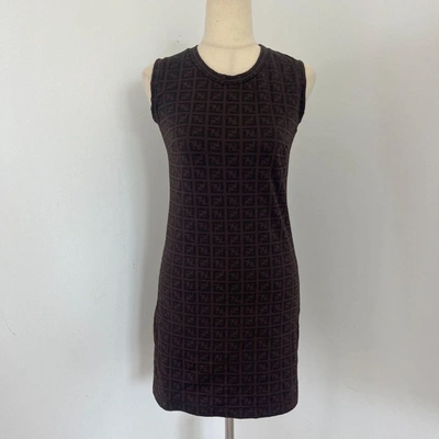Pre-owned Fendi Brown Ff Sleeveless Vintage Dress
