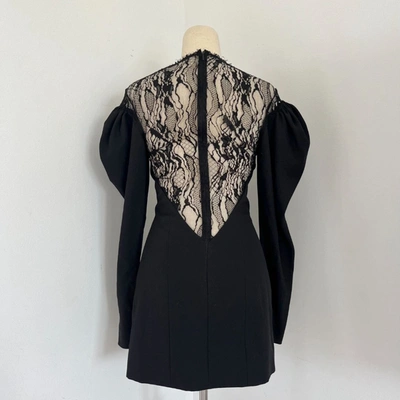 Pre-owned Saint Laurent Black Long Sleeve Lace Wool Dress