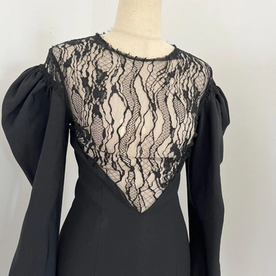 Pre-owned Saint Laurent Black Long Sleeve Lace Wool Dress