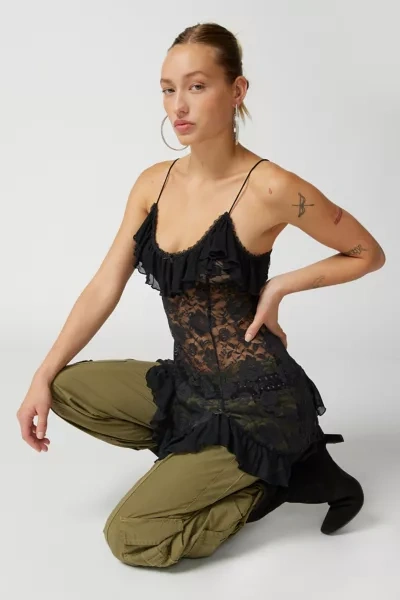 Shop Out From Under Rouge Sheer Lace Mini Dress In Black, Women's At Urban Outfitters