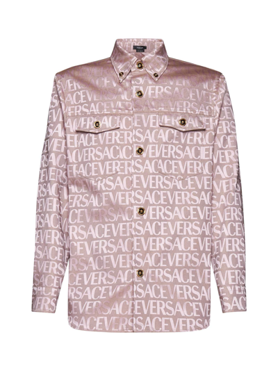 Shop Versace Shirt In Pale Pink+beige