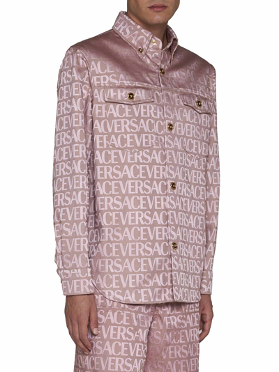 Shop Versace Shirt In Pale Pink+beige