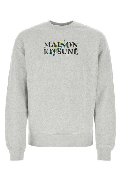 Shop Maison Kitsuné Melange Grey Cotton Sweatshirt In Light Grey Melange