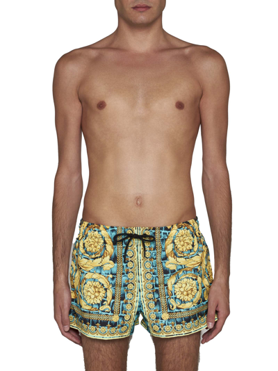 Shop Versace Swimwear In Glacer Green+black+gold