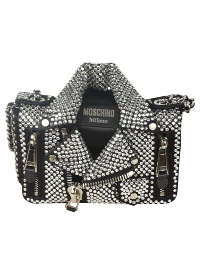 Moschino Biker Shoulder Bag With Crystals In Black | ModeSens