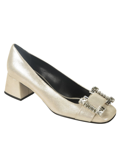 Shop Sergio Rossi Embellished Buckle Pumps In Silver