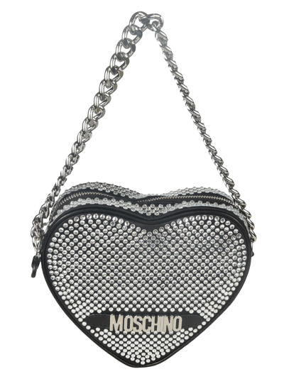 Shop Moschino Heart Embellished Chain Shoulder Bag In 3555