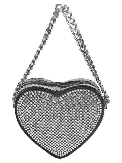 Shop Moschino Heart Embellished Chain Shoulder Bag In 3555
