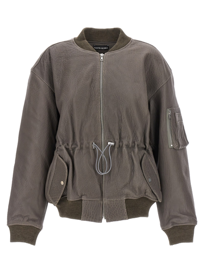 Shop David Koma Oversize Leather Bomber Jacket In Gray