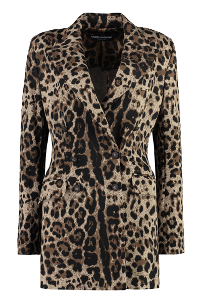 Shop Dolce & Gabbana Double-breasted Knit Jacket In Animalier