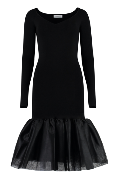 Shop Nina Ricci Peplum-hem Knitted Dress In Black