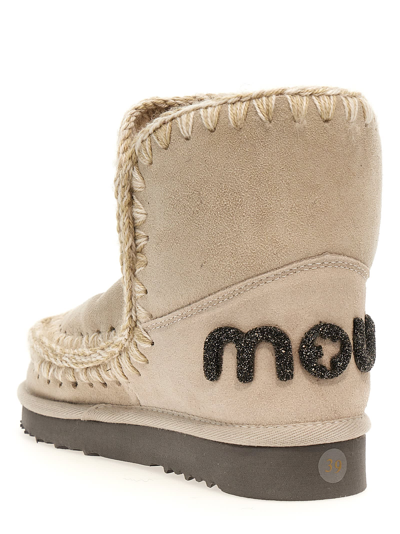 Shop Mou Eskimo 18 Glitter Logo Ankle Boots In Beige