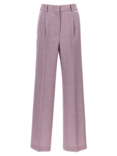 Shop Msgm Lurex Pinstriped Pants In Purple
