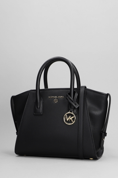 Shop Michael Kors Avril Hand Bag In Black Leather