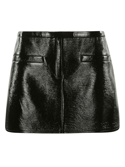Shop Courrèges Double Slits Vinyl Mini Skirt In Black