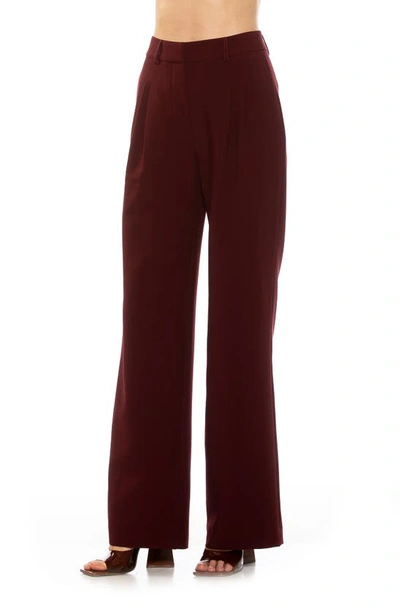 Shop Alexia Admor Ellie Pleated Wide Leg Pants In Dark Red