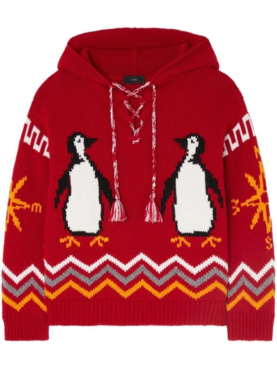 Shop Alanui For The Love Of Pengui Knit Hoodie In Fire