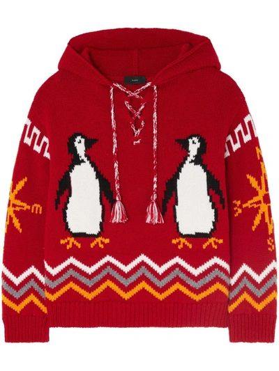 Alanui For The Love Of Pengui Knit Hoodie In Fire