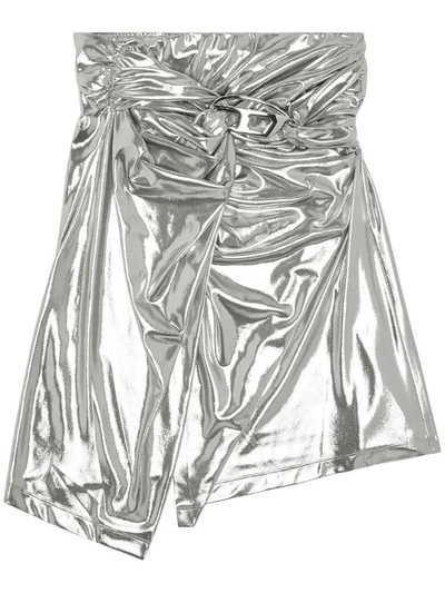 Shop Diesel O-melt Draped Midi Skirt With Foil Coating In Silver