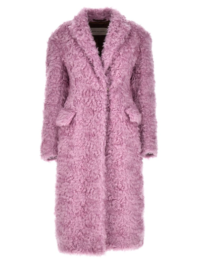 Shop Dries Van Noten Long Sleeved Teddy Coat In Purple